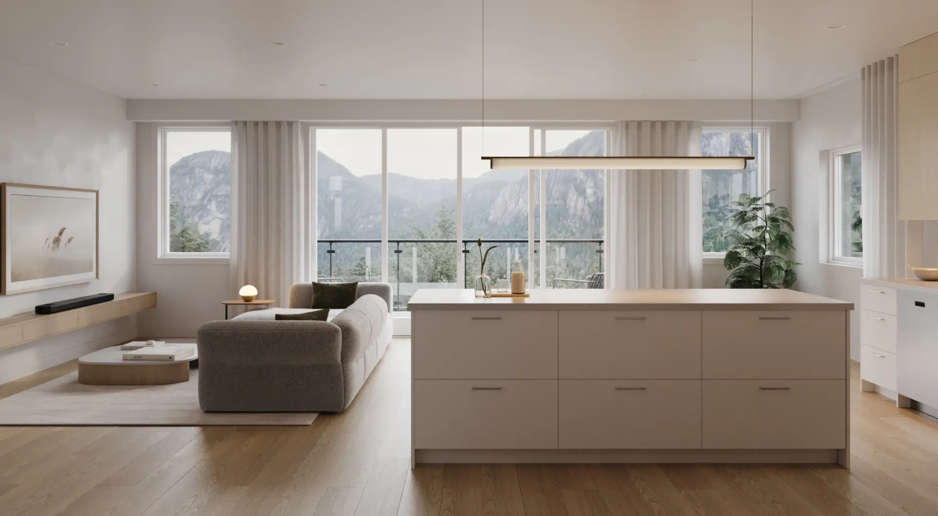 Kitchen living room view crop